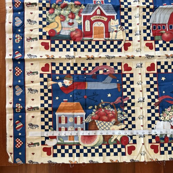 Vtg 90s Susan Winget Fabric Panel Farm School Quilt Blocks Farm Pillow Panels - Picture 2 of 7